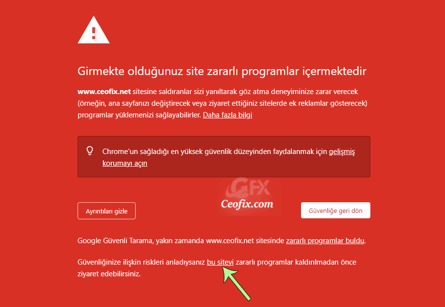 Girmekte Olduğunuz Site Zararlı Programlar İçermektedir