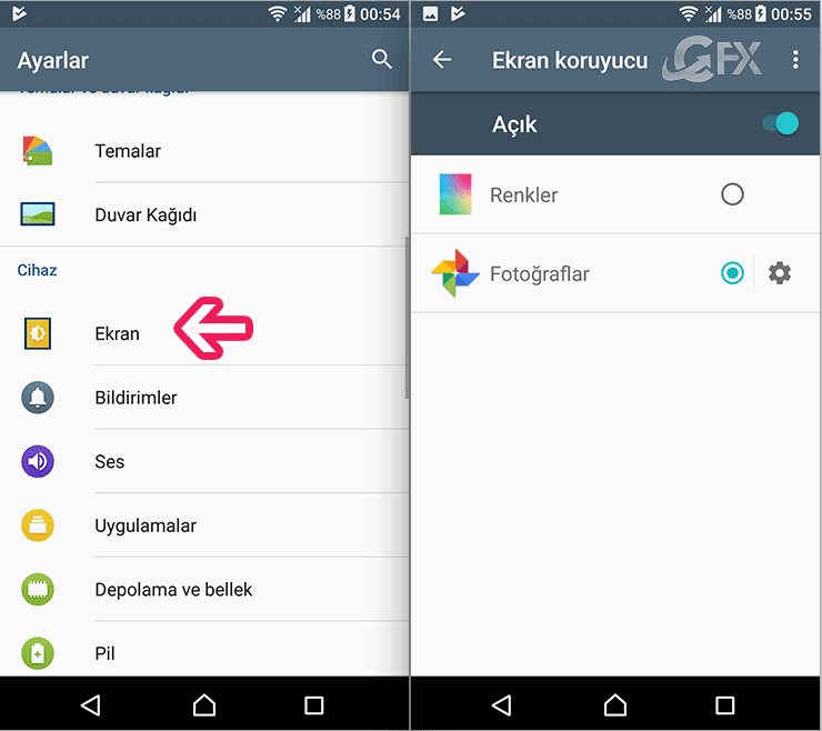 Telefonda ekran korucuyu nasıl ayarlarız?