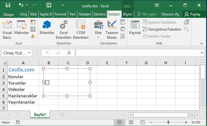 Excel'de Onay Kutulu Yapılacaklar Listesi Hazırla
