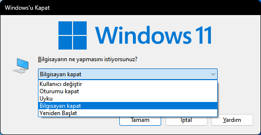 Windows kapatma seçenekleri