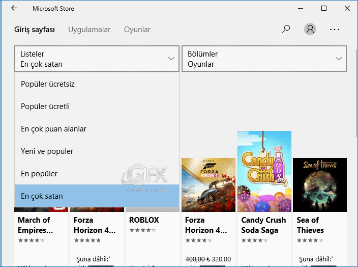 Windows 10 Microsoft Mağazası'ndan oyun arama