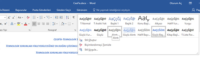 word Özel yazı tipleri