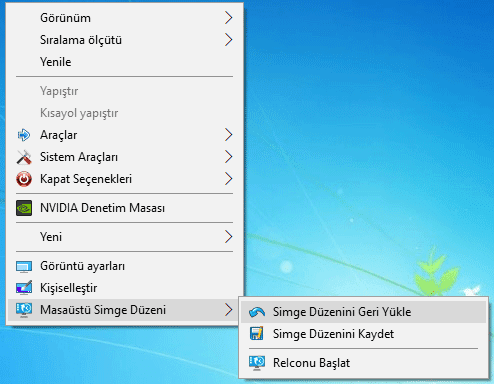 Masa üstü ikonlarını düzenle-yedekle ve yedekden geri al!