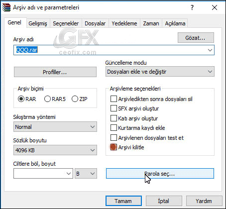 winrar arşivi kilitle