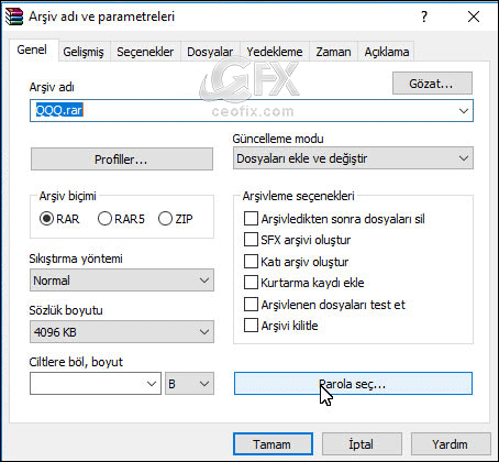 Winrar İle Özel Dosyaları Şifreleme -www.ceofix.com