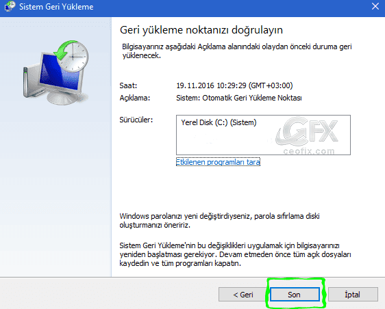 Windows 10'da Sistem Geri Yükleme