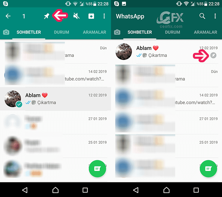 WhatsApp'ta Sohbetleri Sabitle