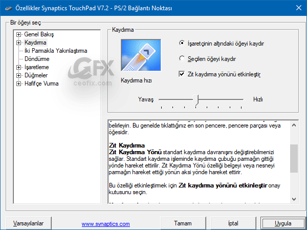 Laptop Dokunmatik Yüzeyde (Touchpad)Kaydırma Yönünü Değiştir