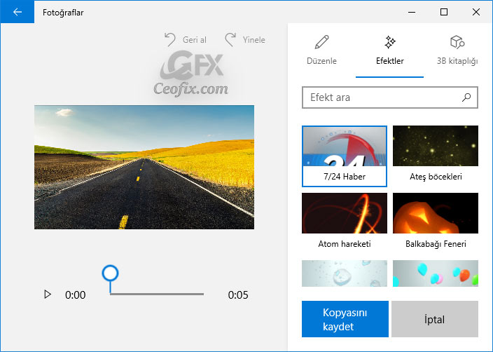 Windows 10'da resimlere 3D efektleri eklemek için Fotoğraflar uygulamasını kullan