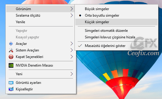 Windows 10'da Masaüstü Simgelerinin Boyutunu Değiştirme