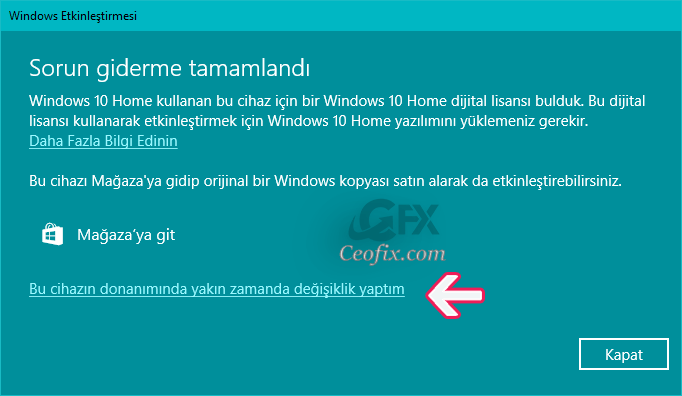 Windows 10 donanım değişikliği