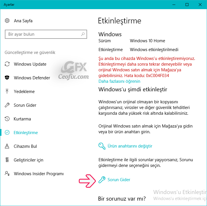 Windows 10 donanım değişikliği key etkinleşmiyor