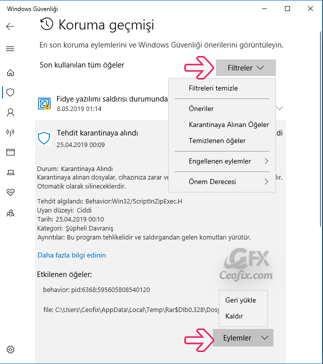 Windows 10'da Windows Defender Antivirus'ün Koruma Geçmişini Görüntüleme