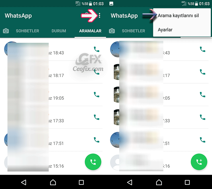 Android'de WhatsApp Arama Geçmişini Silme