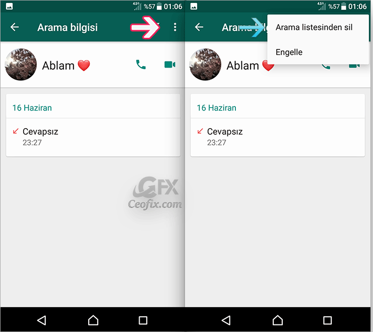 WhatsApp Arama kayıtlarını Tek tek Silme: