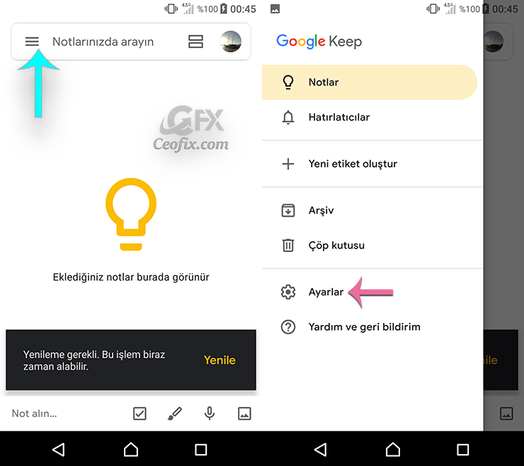 Android Telefonunuzdaki Google Keep'te Koyu Tema Kullan
