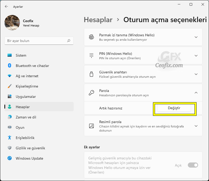 Bir komutla yerel kullanıcı hesap şifrenizi nasıl değiştirirsiniz