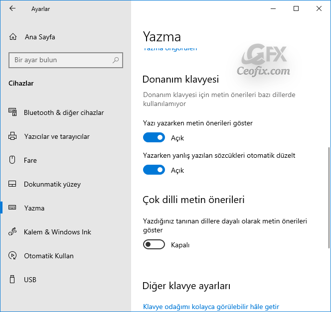 Windows 10'da Donanım Klavyesi için Metin Önerilerini Açma