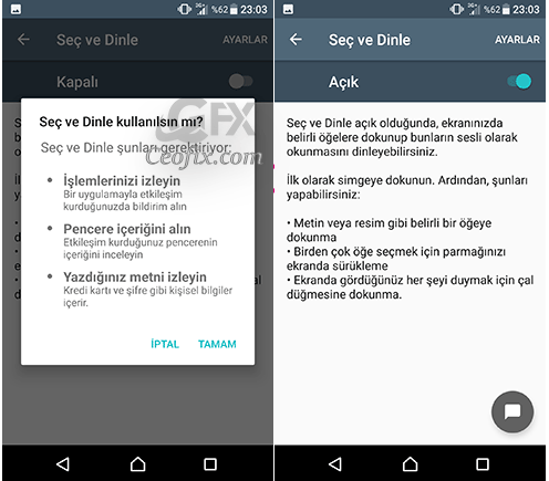 Telefonun Ekranında Ne Varsa Asistan Sesli Okusun