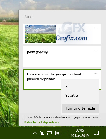 Windows 10'da Pano Geçmişini Temizleme