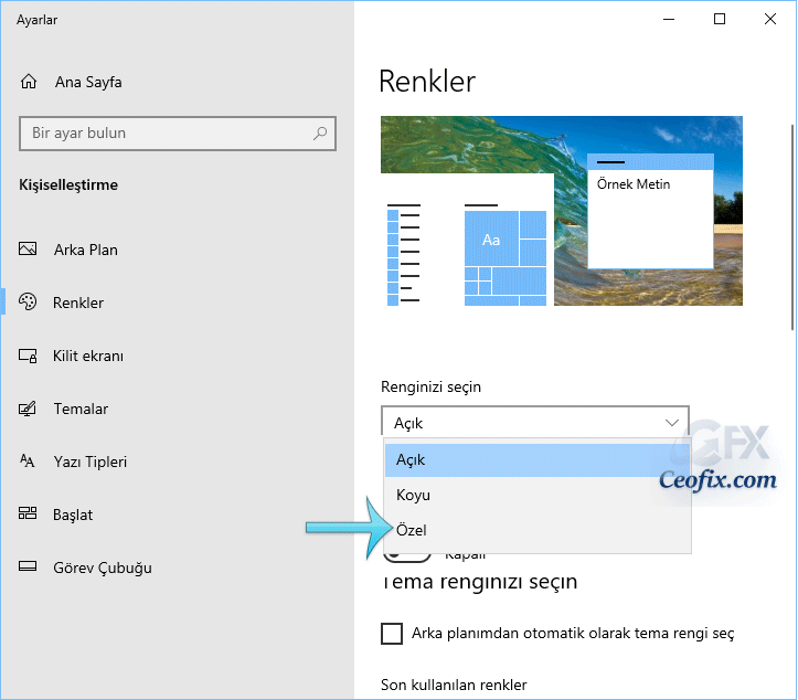 Başlat Ve Görev Çubuğu Windows 10 Özel Tema'da Neden Gri?