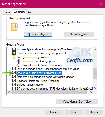 Birden Fazla Öğe Seçmek İçin Öğe Onay Kutusunu Etkinleştir