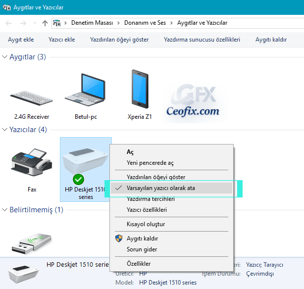 Windows 10 da Varsayılan Yazıcı Ayarı Nasıl Yapılır