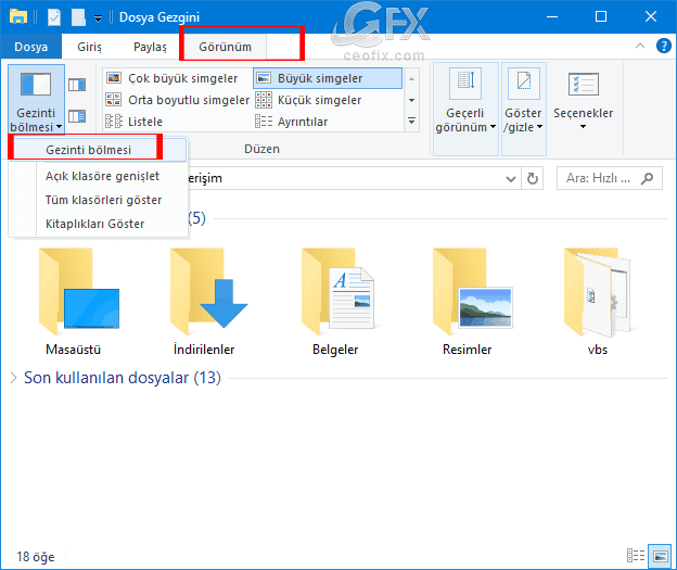 Dosya Gezgininde Gezinti Bölmesi Nasıl Gizlenir