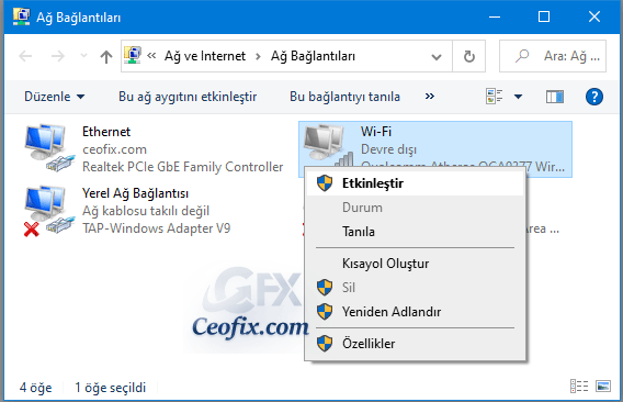 Windows 10 Ayarlar 'da Wi-fi Seçeneği Yok