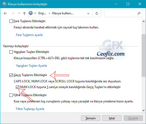 Caps Lock, Num Lock, Scroll lock Tuşuna Basınca Bip Sesi Duy