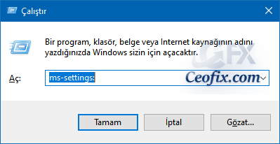Çalıştır kutusundan Ayarlar'ı açın