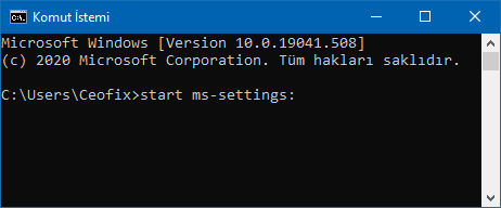CMD'den Ayarları Açın