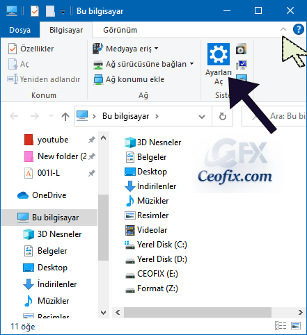 Dosya Gezgini'nden Windows 10 Ayarlarını açın