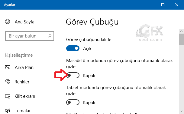 Windows 10'da görev çubuğunu otomatik olarak gösterme ve gizleme