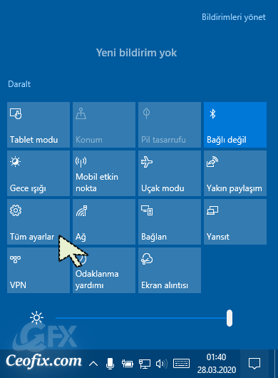 İşlem Merkezi'nden Ayarlar uygulamasını açın