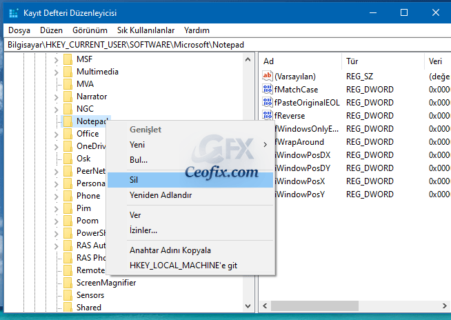 Windows 10'da Not Defteri'ni Varsayılan Ayarlara Sıfırla