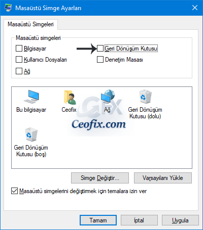 çöp kutusu kaldır