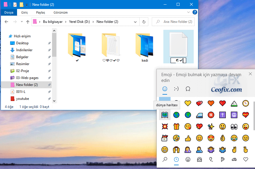 Windows 10'da Dosya ve Klasör İsimlerinde Emoji Kullan