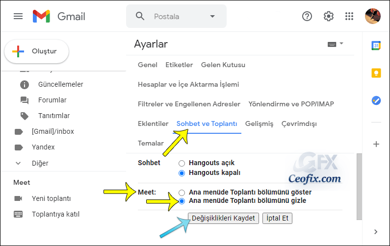 Gmail Web Üzerindeki Toplantı Özelliği Nasıl Gizlenir