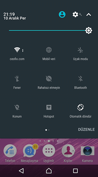 Android hizli ayarlar düzenle