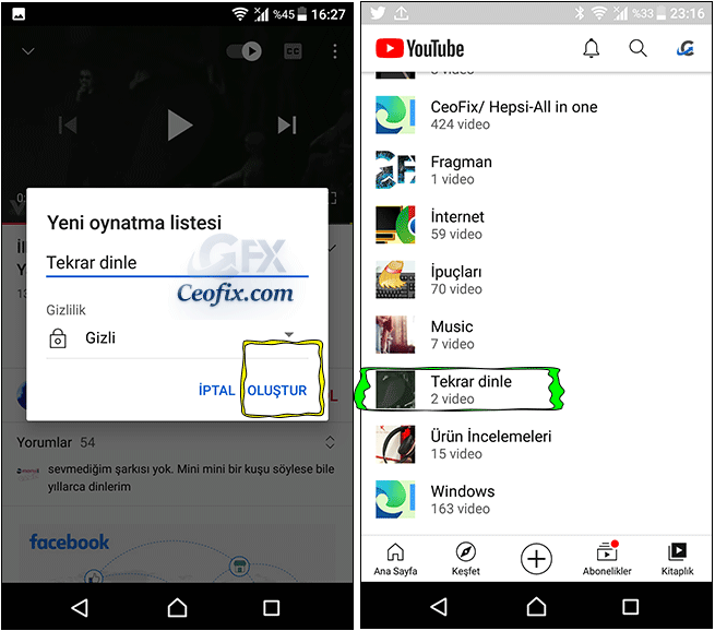 Youtube uygulamasında tekrar tekrar dinle