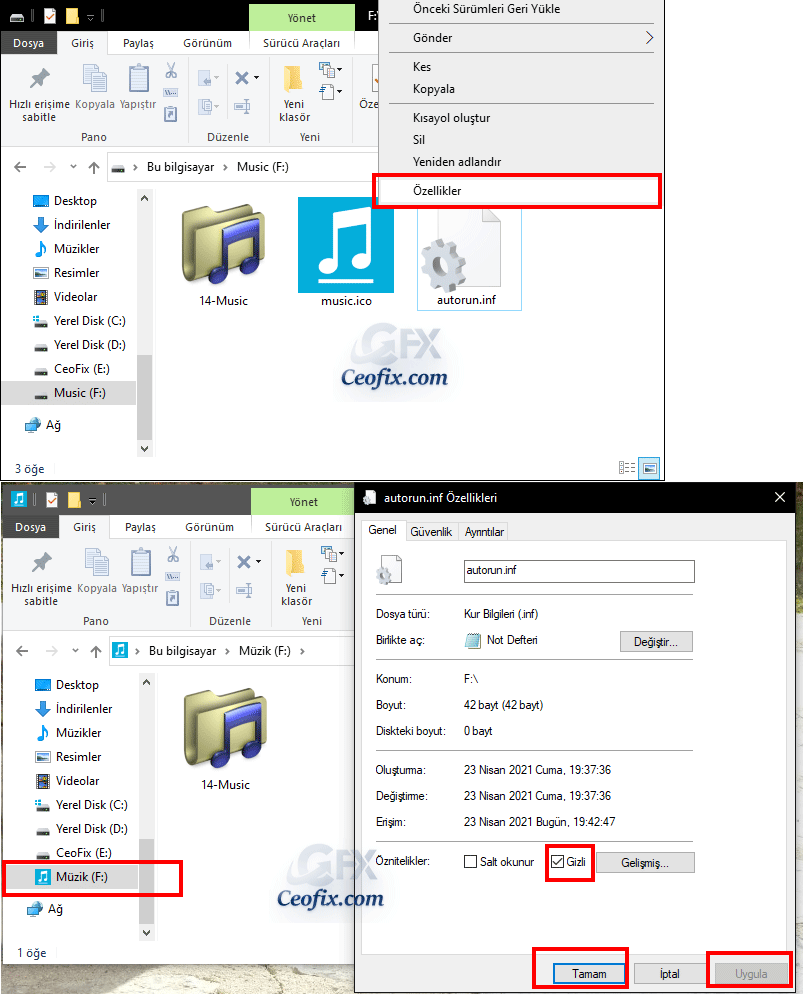autorun inf gizle