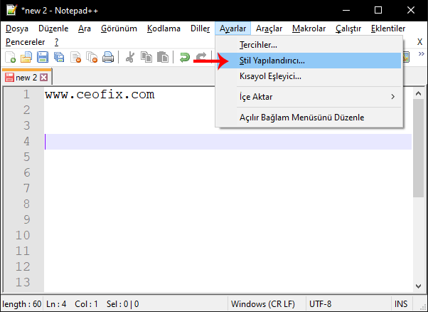 Notepad++'da Arka Plan Rengi Ve Yazı Rengini Değiştir