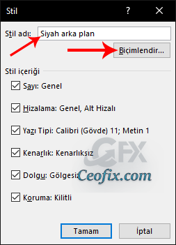 excel stil biçimlendir