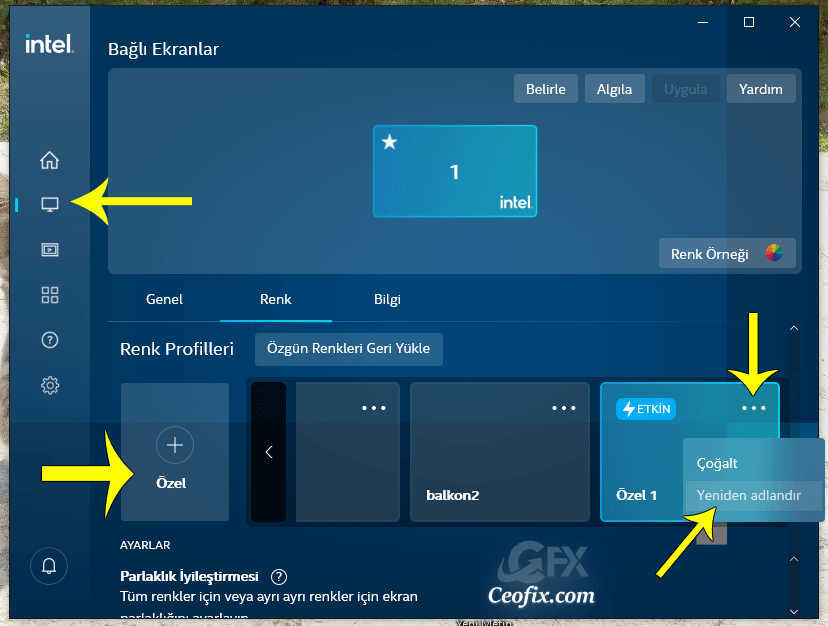 Intel Grafikleri kontrol merkezi