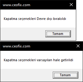 windows kapatma seçenekleri devre dışı
