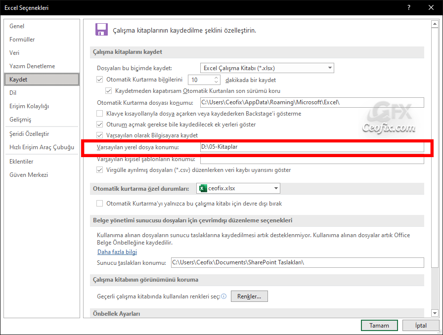 Office'de Varsayılan Dosya Kaydetme Konumunu Değiştir