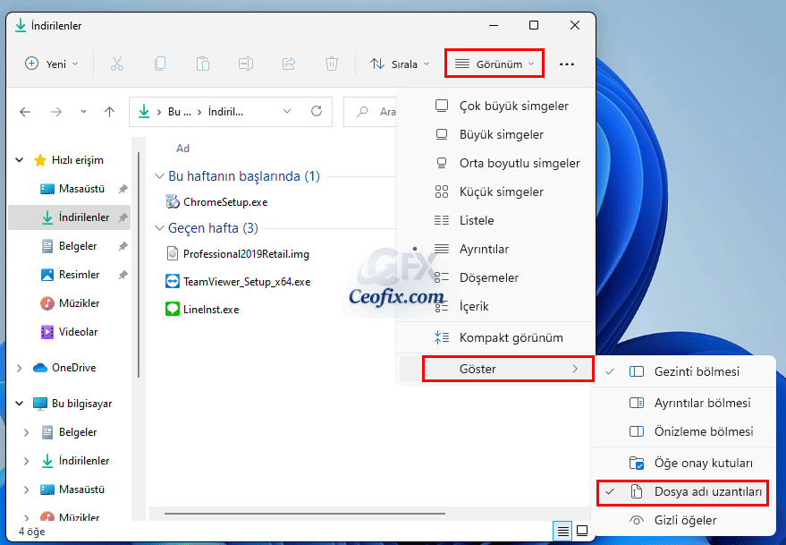 Windows 11'de Dosya Uzantılarını Göster Veya Gizle