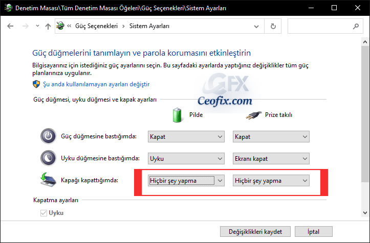Windows 11'de Kapağı Kapatınca Bilgisayar Uyumasın
