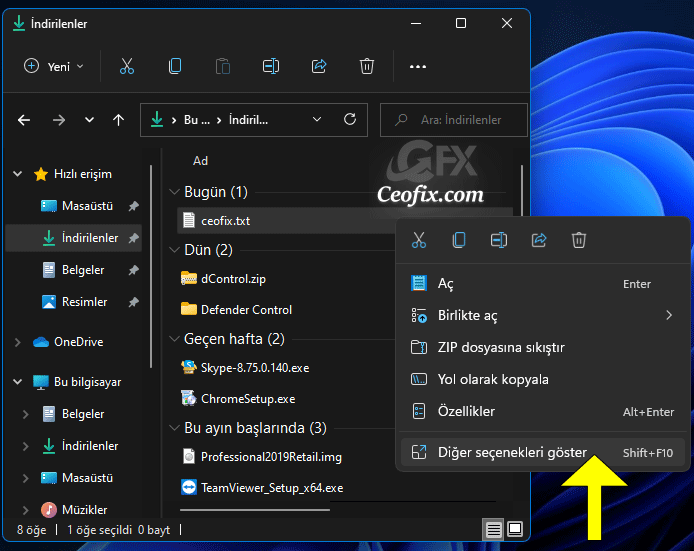 Windows 11'de Eski Bağlam Menüsünü Nasıl kullanılır?